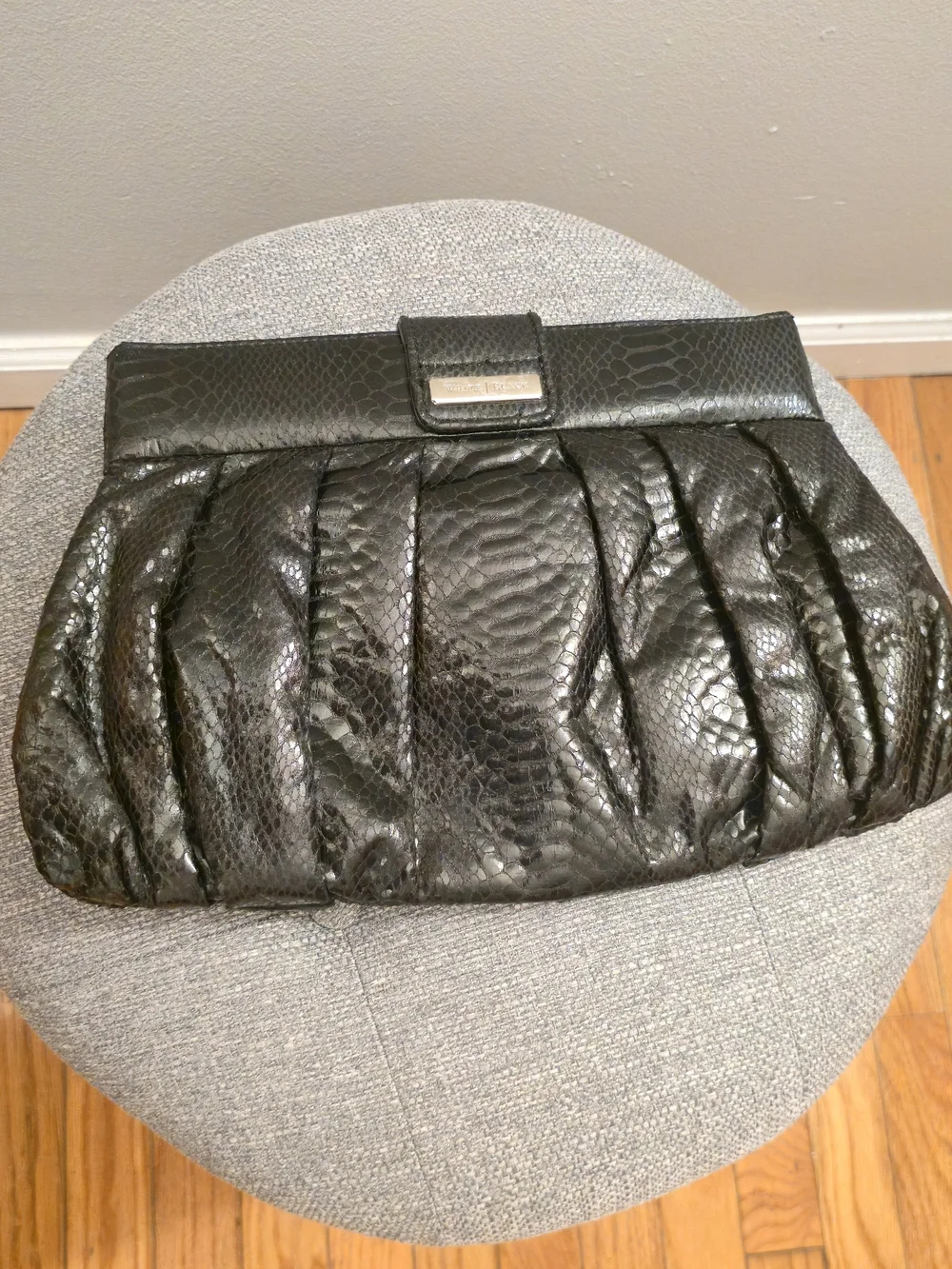 WHBM Black Faux Snakeskin Ruched Evening Clutch Bag - Picture 2 of 5